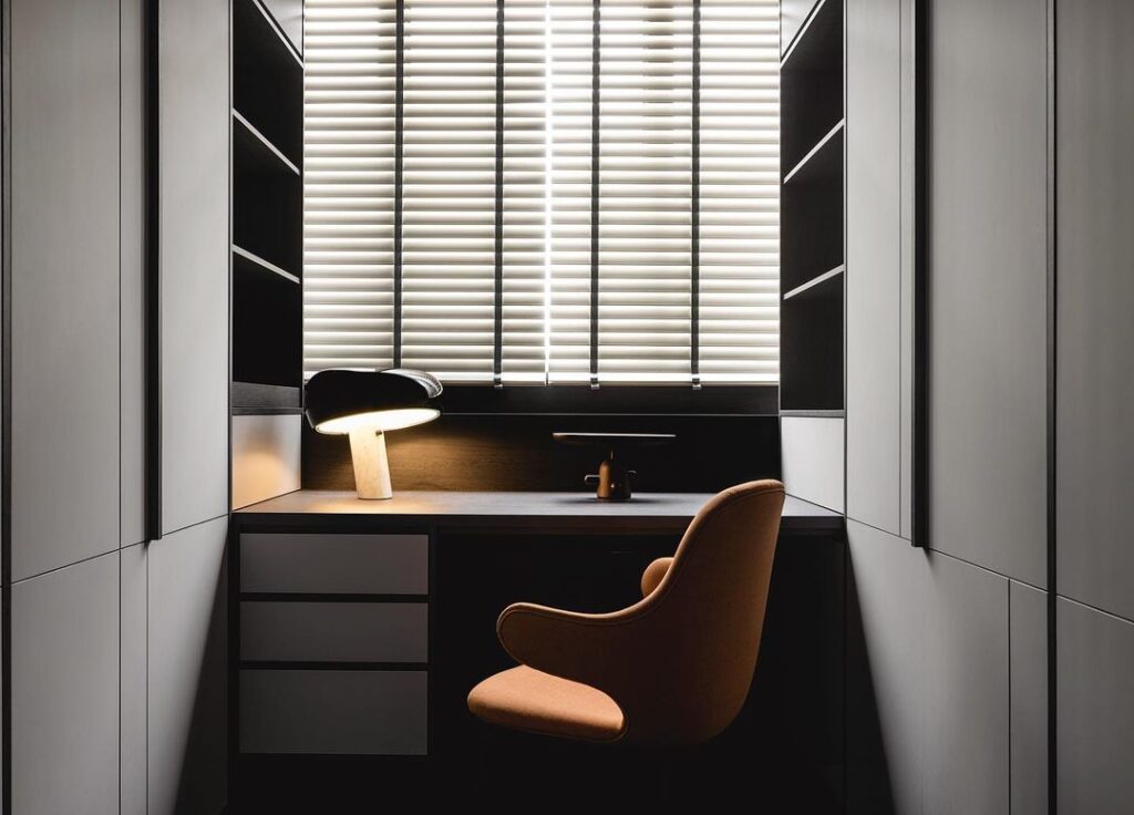 black and white study room