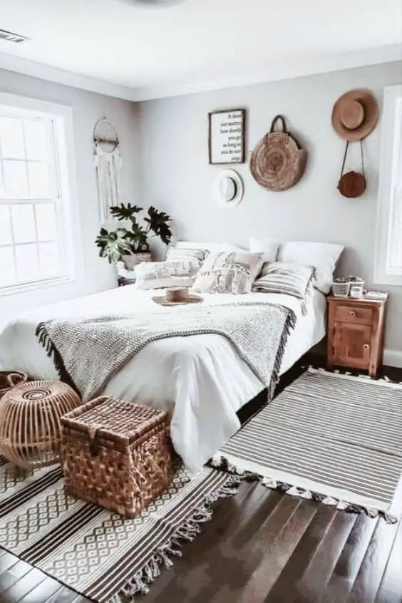 white and bright bohemian bedroom