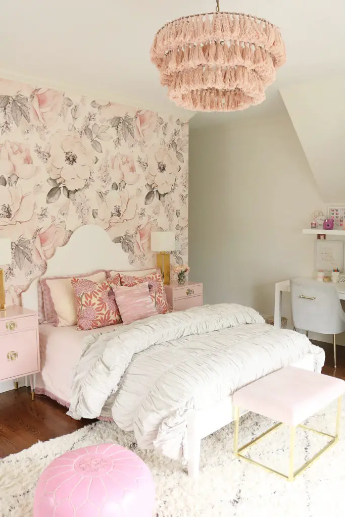 pink boho teenage bedroom for girls