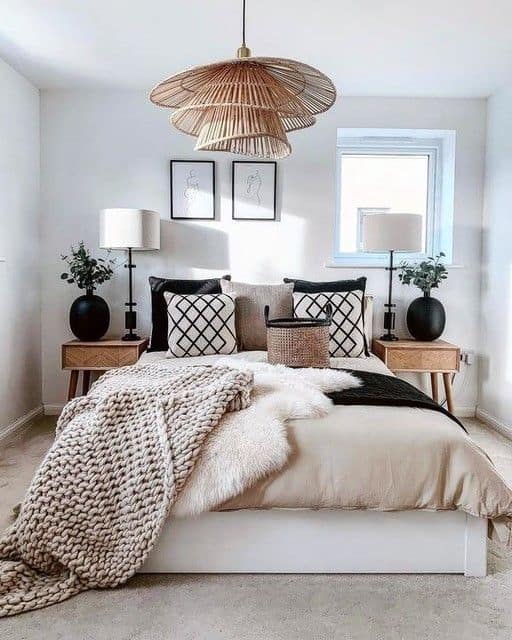 black and white contrasting color boho bedroom