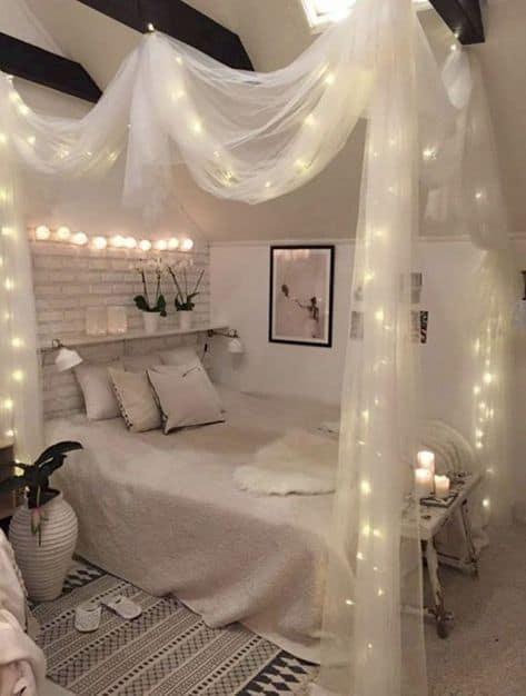canopy bed with lights and fabrics