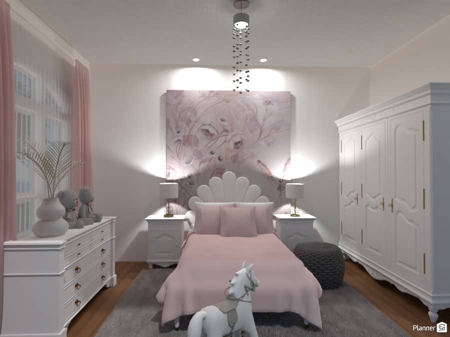 A pink and white bedroom for girls with pretty fairy room decorations