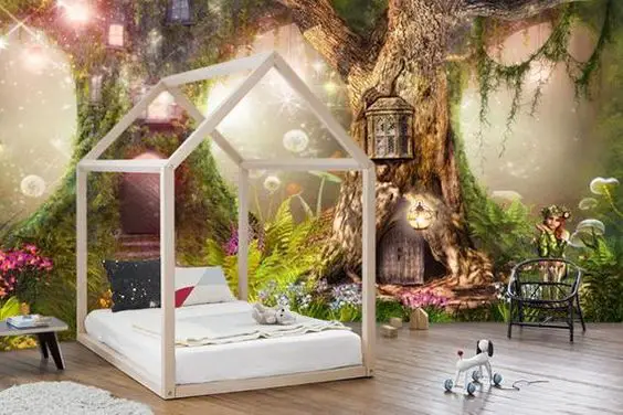 fairy design bedroom with muraled wall