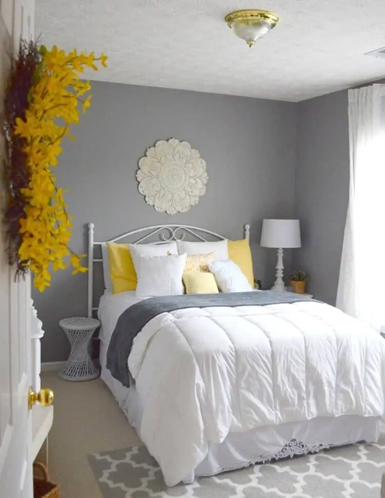yellow and grey teen bedroom