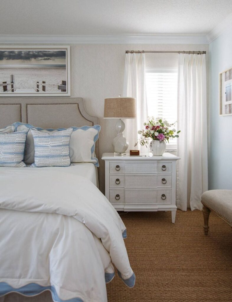 beach bedroom decor with jute floor