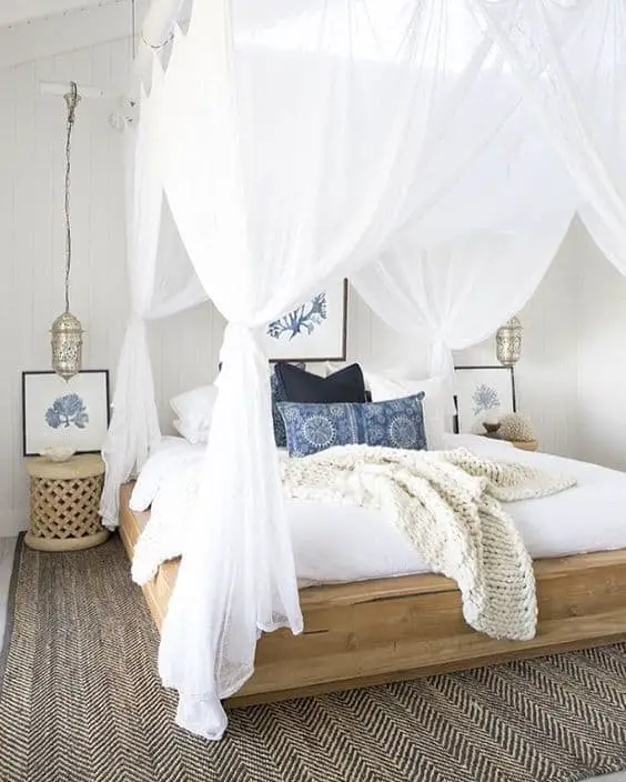 beach themed bedroom with canopy bed