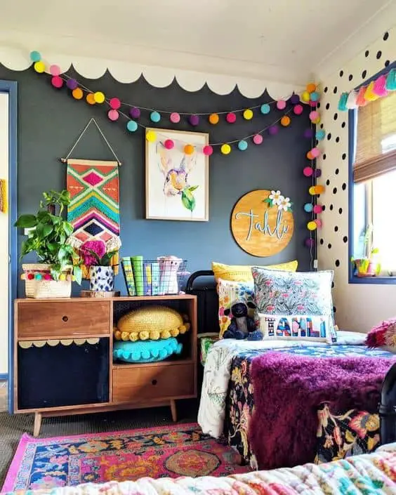 colorful boho bedroom for girls