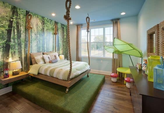 forest-themed bedroom for adults