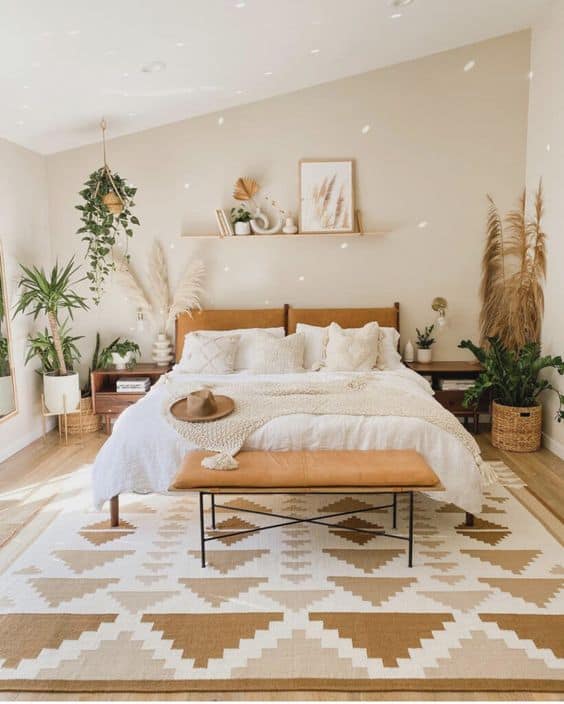 boho room with slanted ceiling