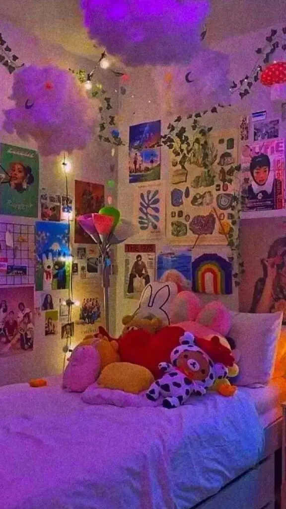 indie bedroom with floating cloud decoration