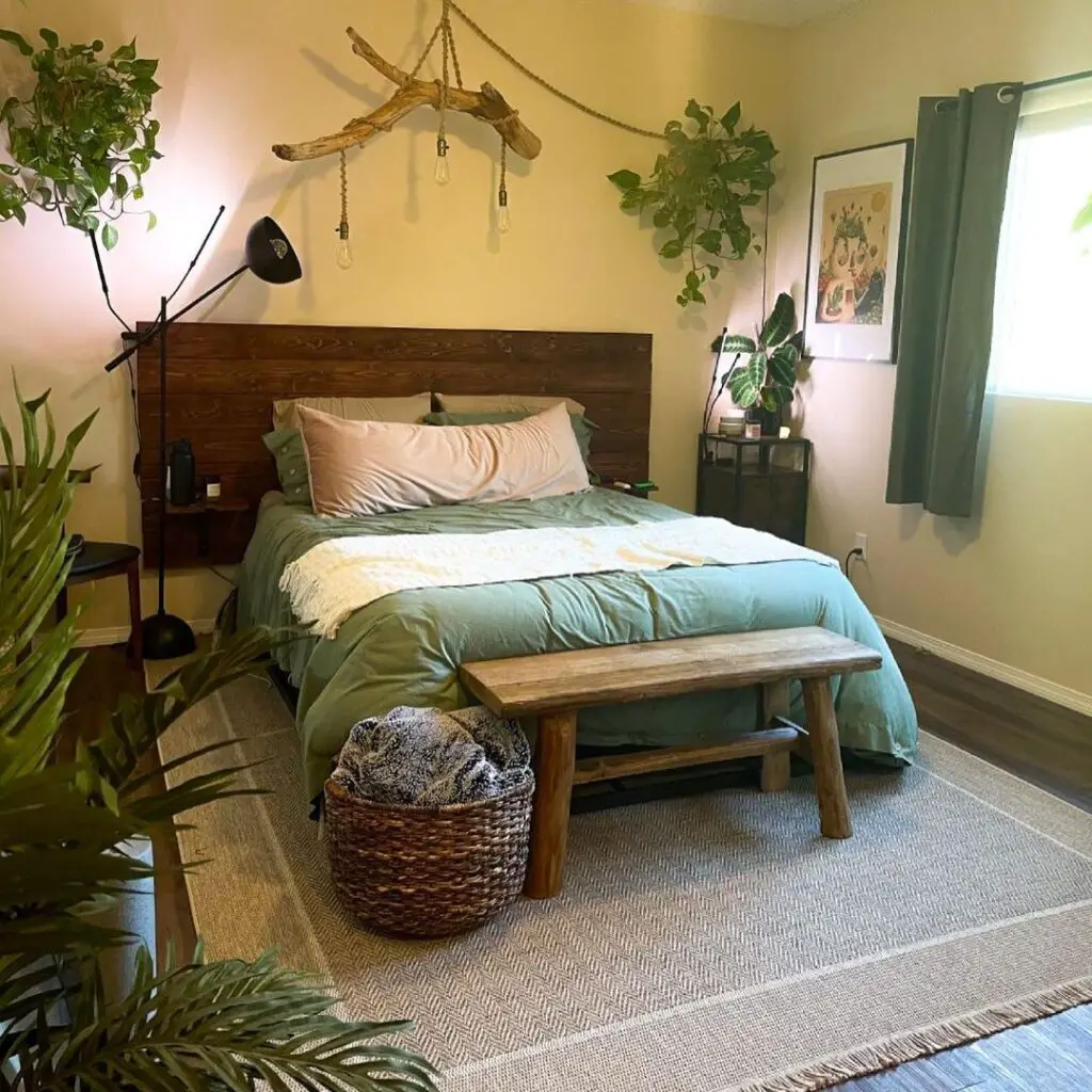 biophilic green bedroom