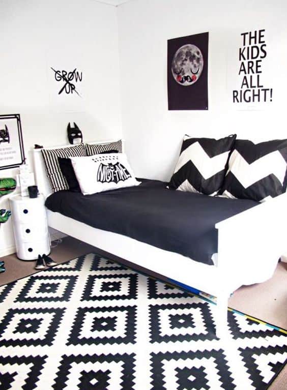 black and white kids bedroom