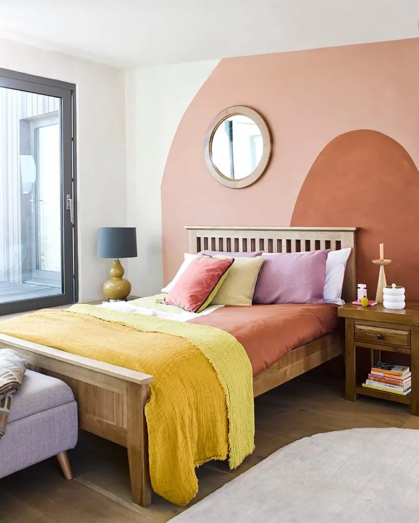 terracotta bedroom with wall decals