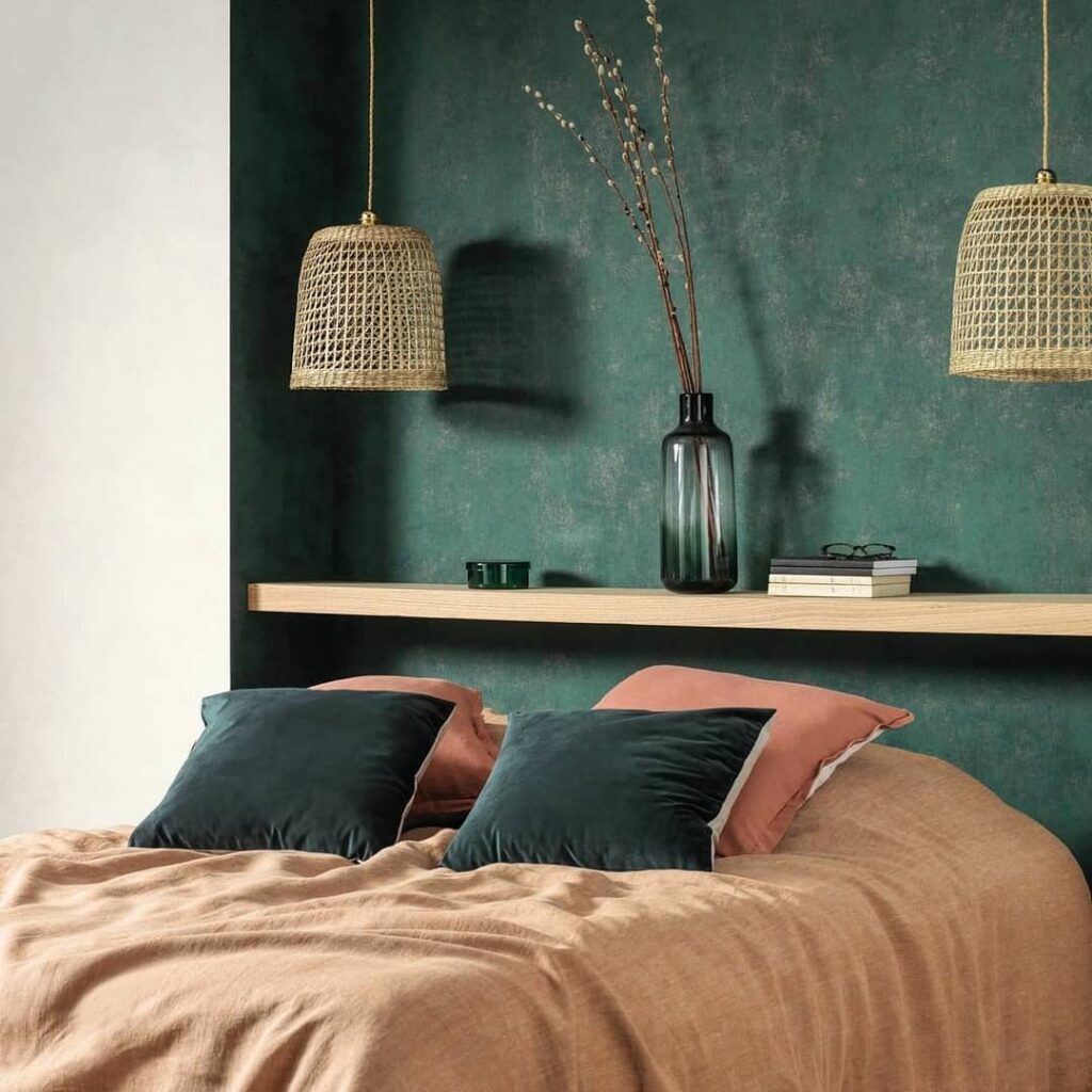 green and terracotta bedroom