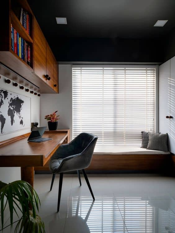 minimalist study room with bed