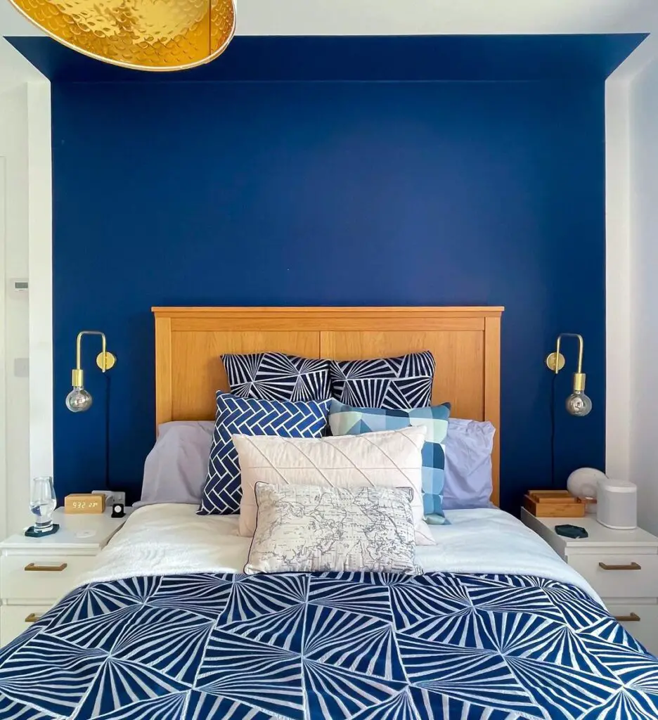 mustard and blue bedroom