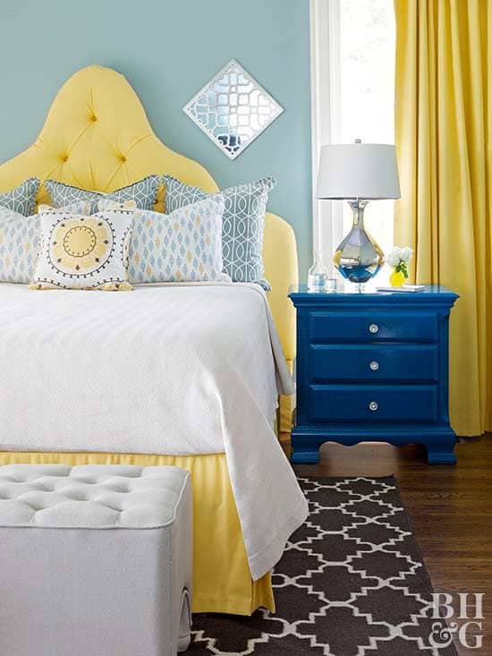 navy blue and yellow room