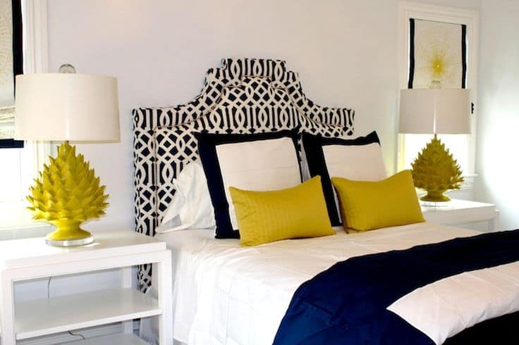yellow blue and white bedroom