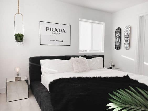 black and white bedroom