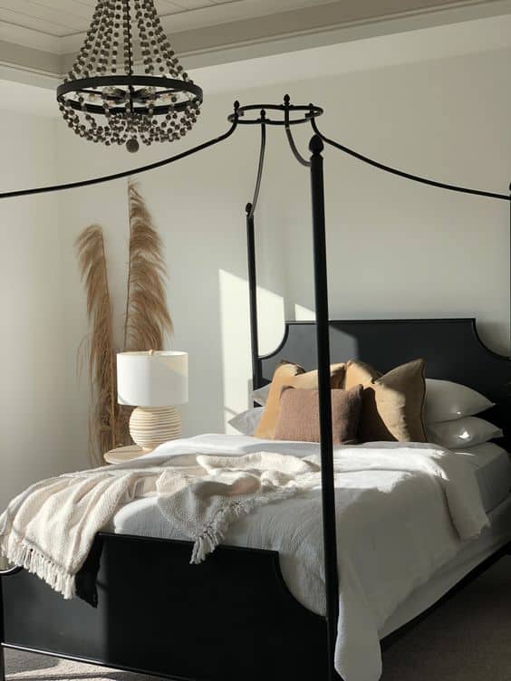 boho white and black bedroom
