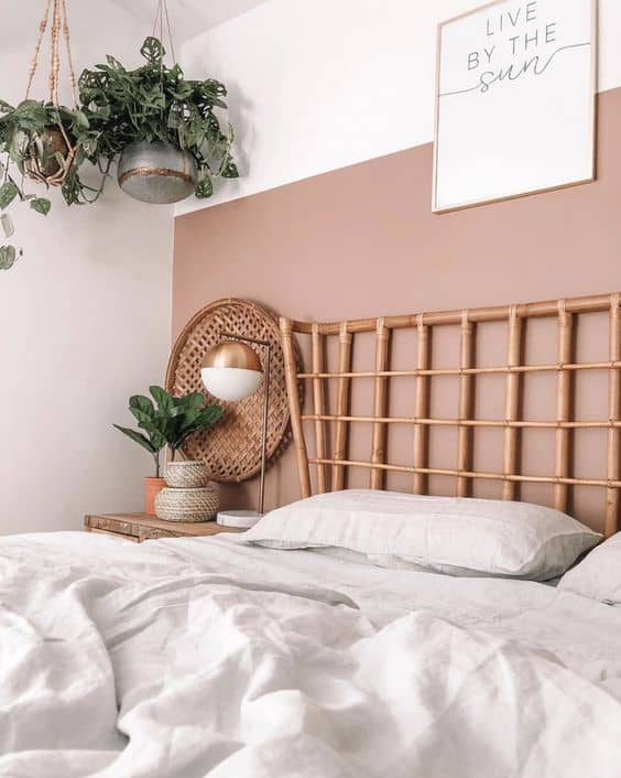 pink bedroom with plants