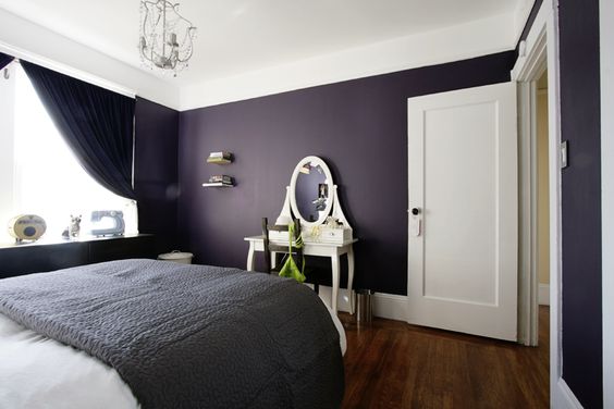 large white and eggplant paint color bedroom idea