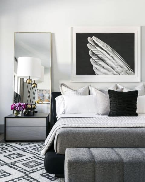 gray black and white bedroom