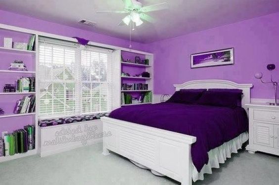 large light purple and eggplant color bedroom