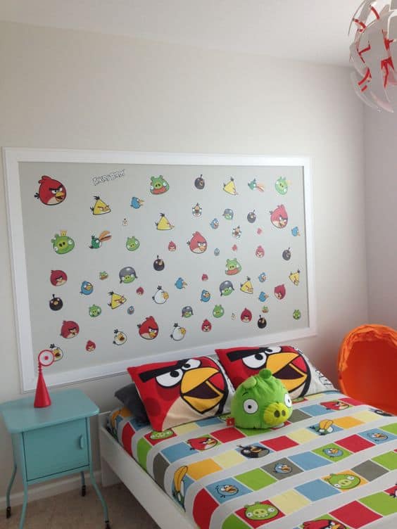 angry birds stickers in the bedroom