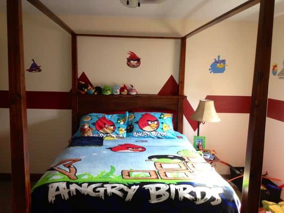 simple angry birds-themed bedroom