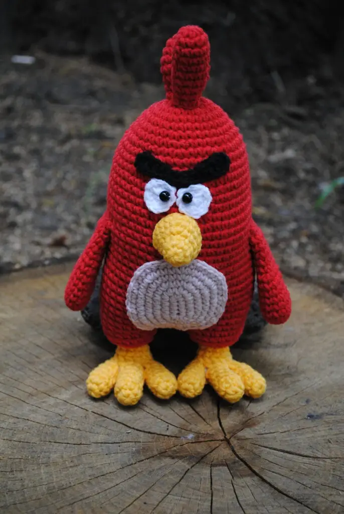 crocheted angry bird