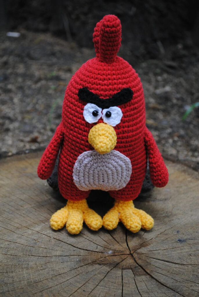 crocheted angry bird