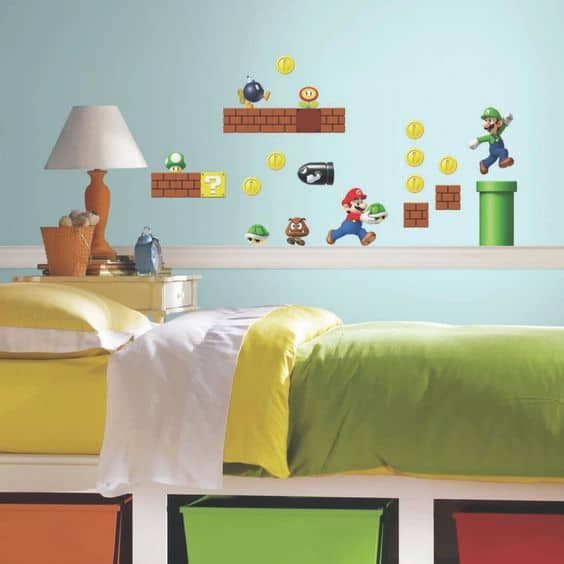 kids' bedroom with Mario wall decals