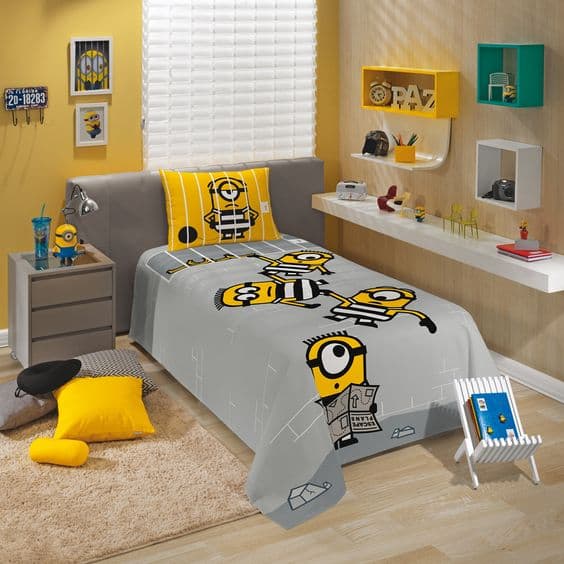 yellow and gray minion bedroom idea