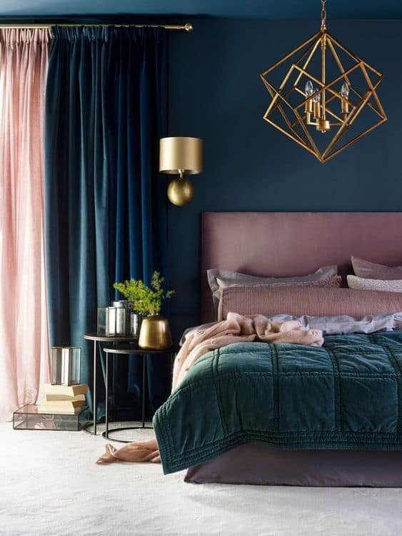 blue and gold bedroom