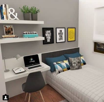 small bedroom with workspace