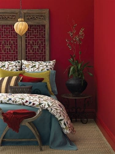 red wall bedroom design