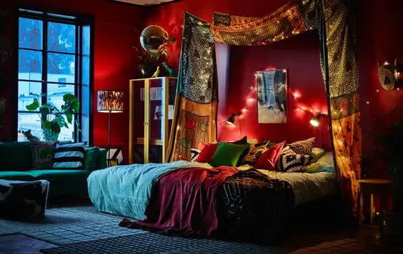 red indie bedroom