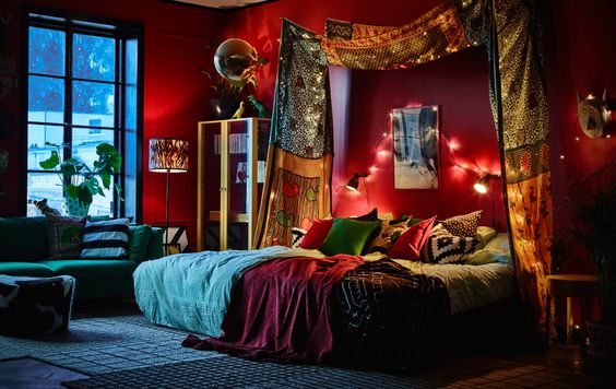 red indie bedroom