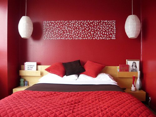 red and white bedroom