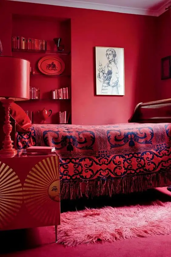 full red traditional bedroom