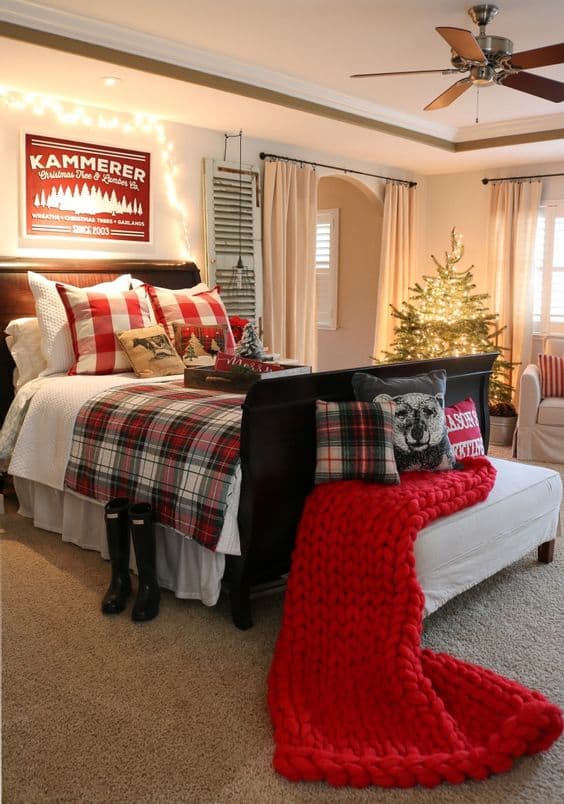 Christmas bedroom decor with lights