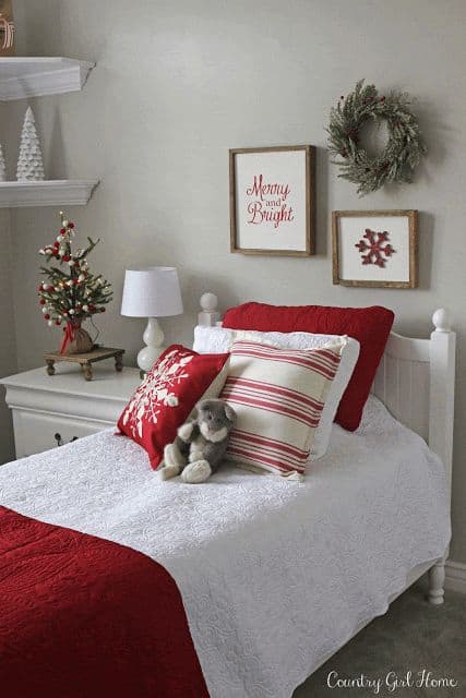 Christmas bedroom with red and white