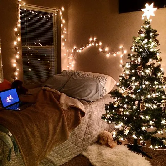 Simple Christmas Bedroom with lights