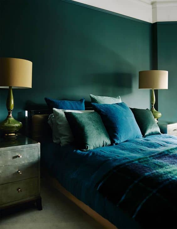 emerald green and teal bedroom