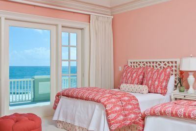 flamingo pink and off white bedroom