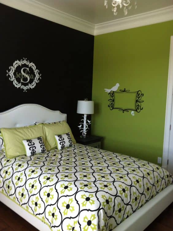 green and black bedroom