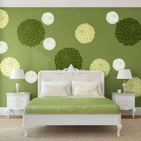 light green and dark green bedroom