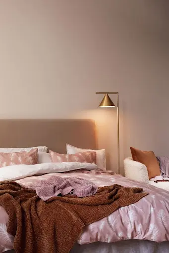 mauve bedroom walls with pink bedding