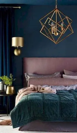 mauve and navy blue bedroom